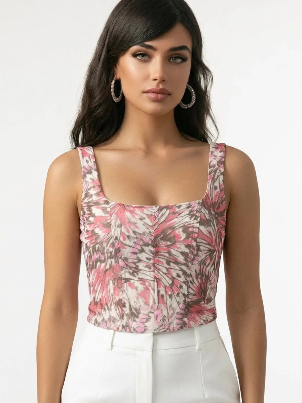 AFRM | REVOLVE Pink & Brown Printed Square-Neck Tank Top Women’s Size Medium